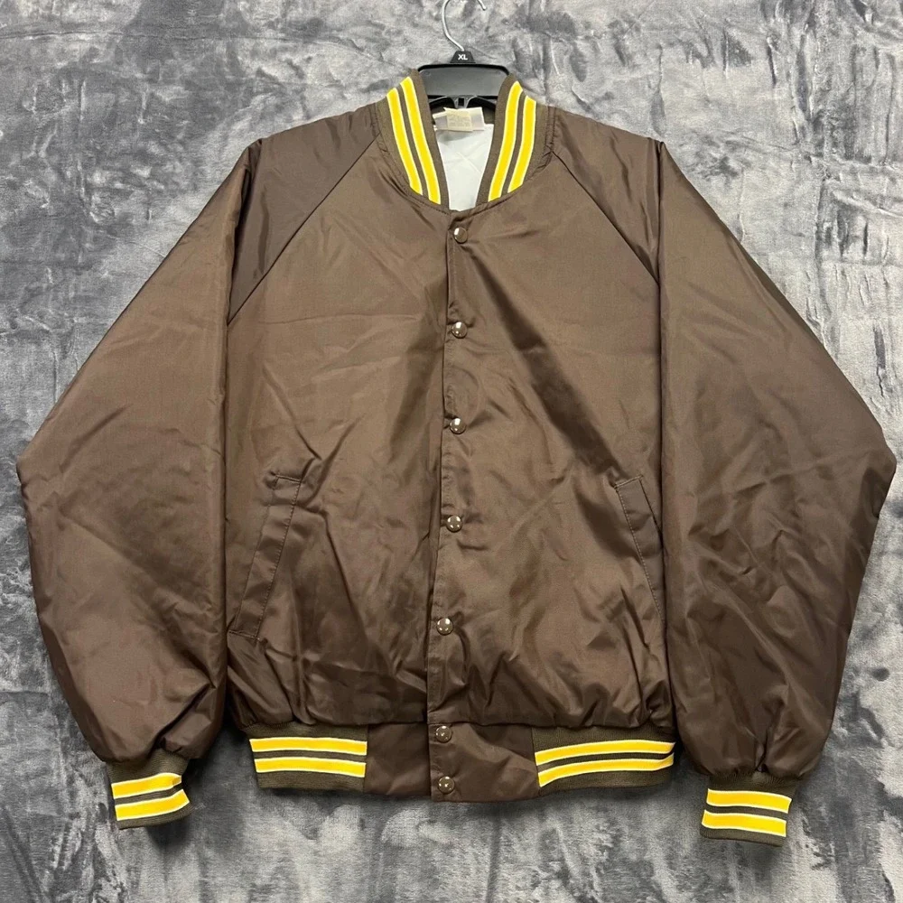 Hartwell Sports Varsity Bomber Jacket Mens Large Brown Yellow FJ-643 USA Vintage